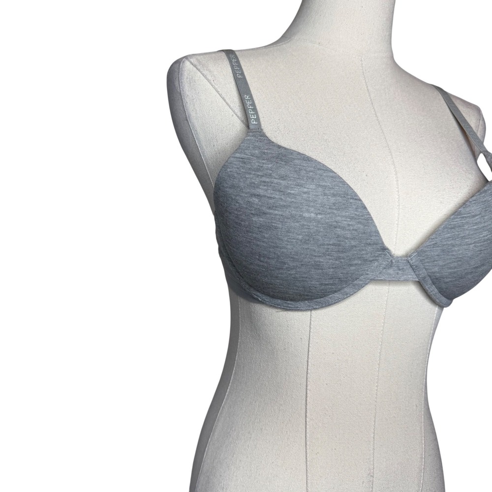 Pepper Supima Cotton Lift Up Bra 34B Heather Gray - Picture 2 of 5